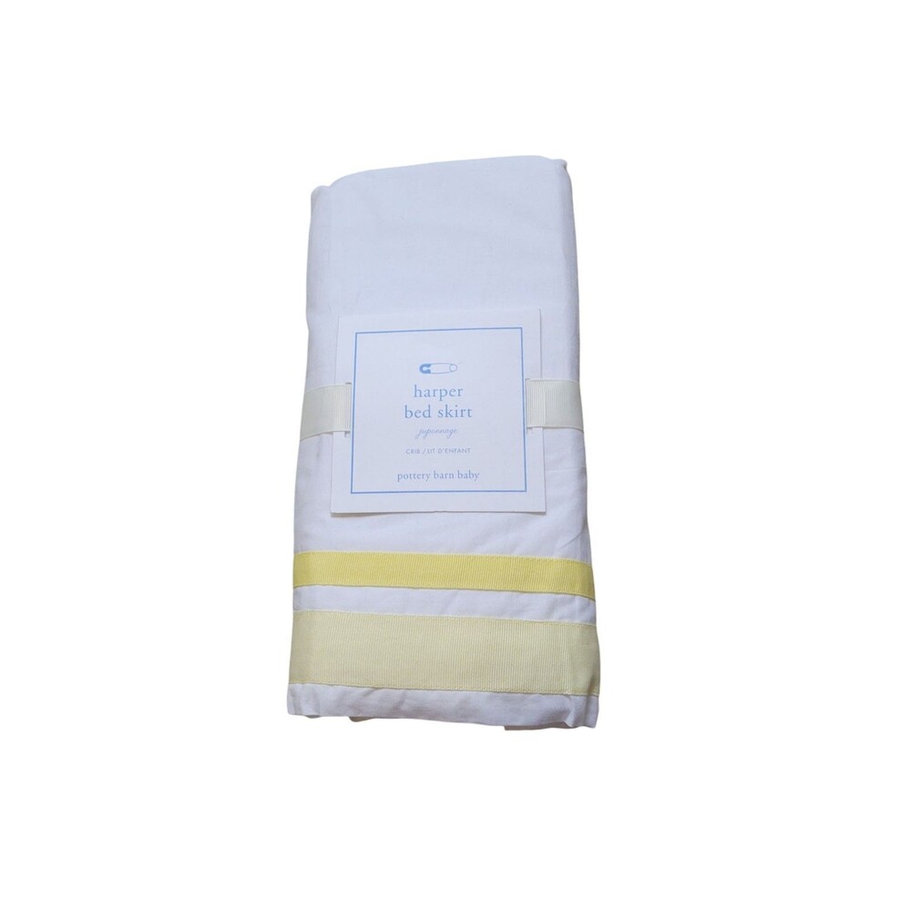 NEW Pottery Barn Baby Harper Crib Skirt White Yellow Cotton Read Description